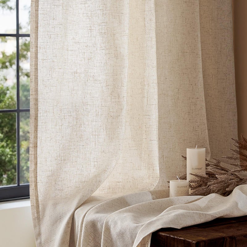 jinchan Short Nautral Linen Curtains 63 Inch Length for Small Window Decoration Farmhouse Light Filtering Curtains Beige for Living Room Bedroom 38 Inch Wide Semi Sheer Drapes with Grommet Top 2 Panel - Image 4